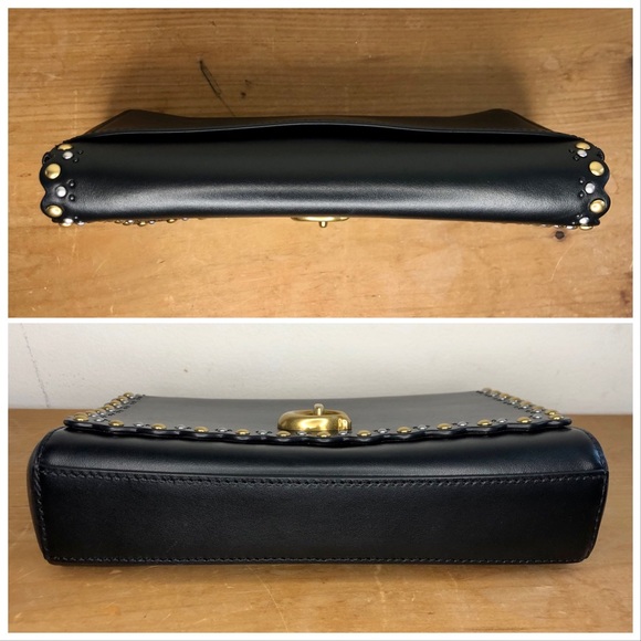 Coach Small Alexa Turnlock Clutch Scallop Rivets Black - Picture 4 of 9